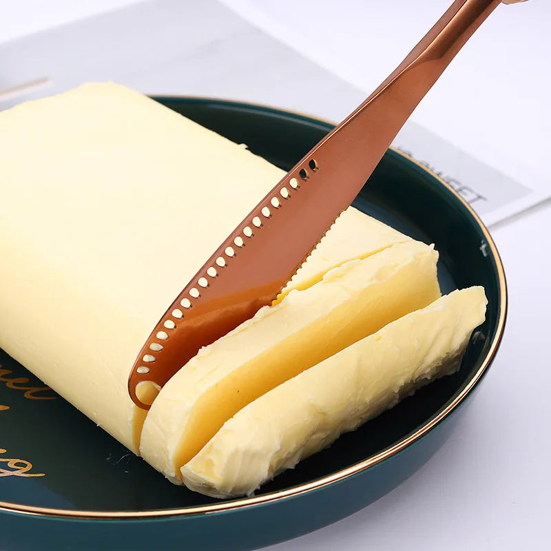 Butter Knife Holes Cheese Dessert Knife Stainless Steel Jam Knife Cutlery Kitchen Tools, Silver