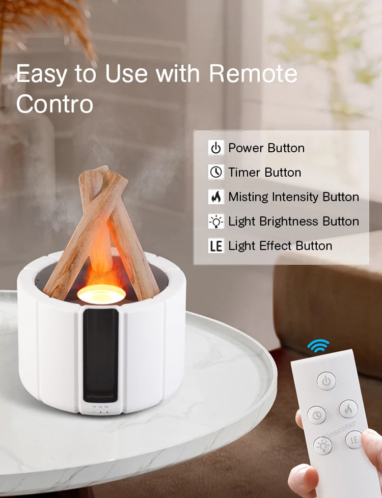 Flame Aroma Diffuser Humidifier, Mist Maker, Essential Oil Lamp (Black)