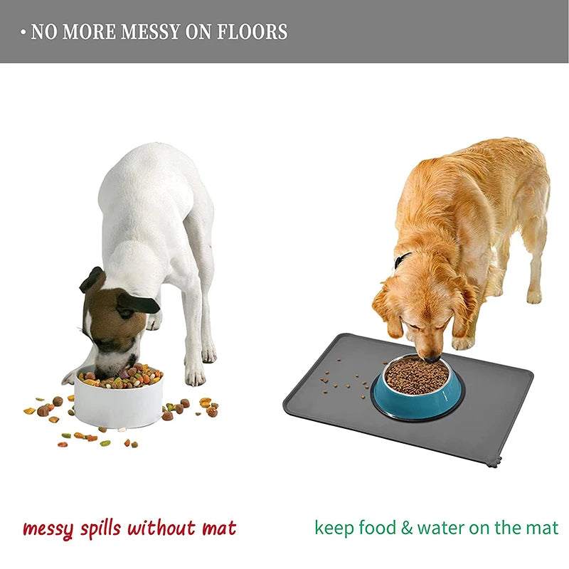 Silicone Pet Bowl Mat Non-Stick Pet Fountain Food Tray, Gray