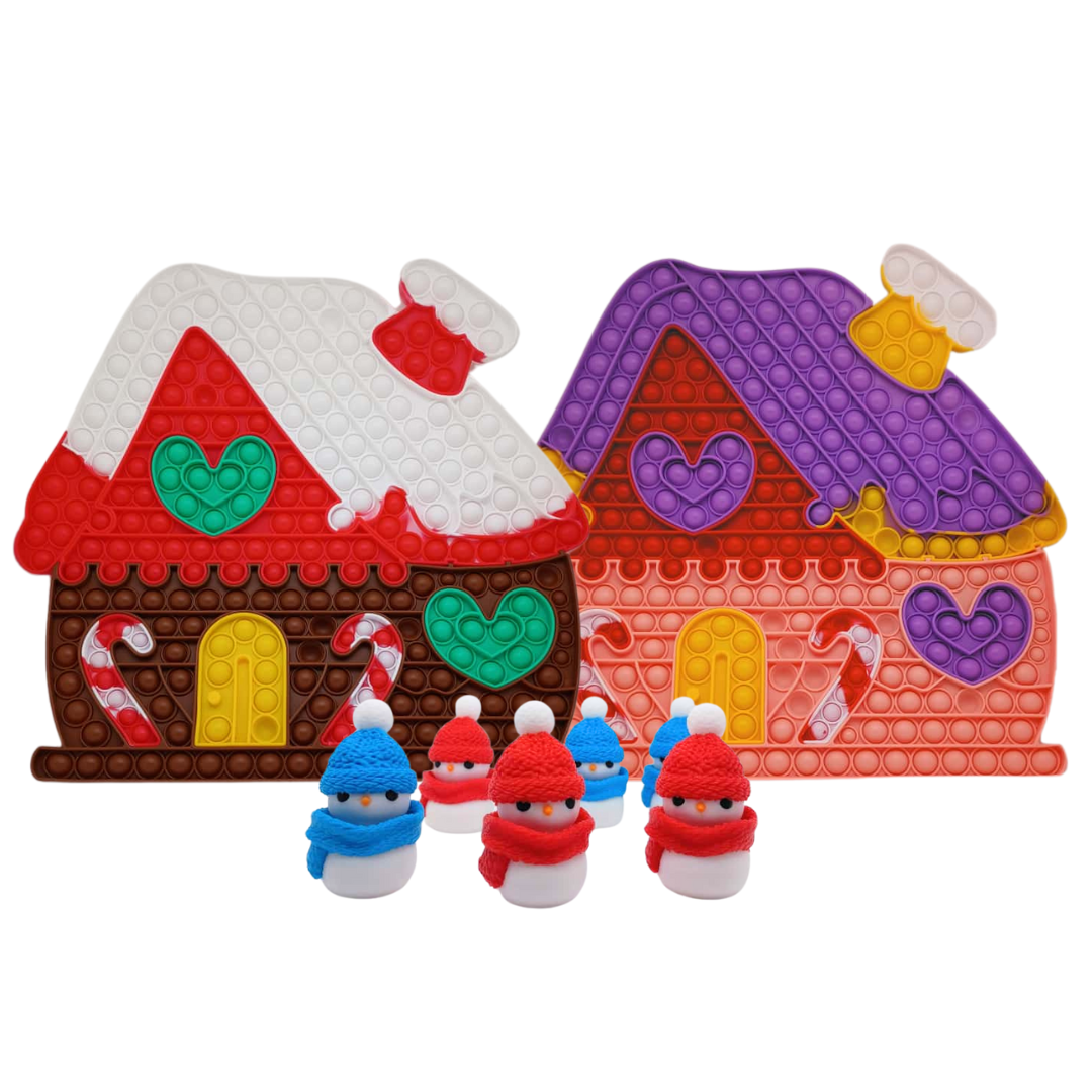 2 Puzzle Popper Houses with 6 Snowman Fidget Clicker Toys Set