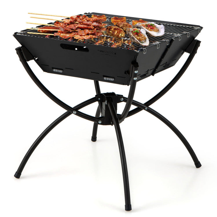 Portable Campfire Grill 3 in 1 Stainless Steel Grates (Black)