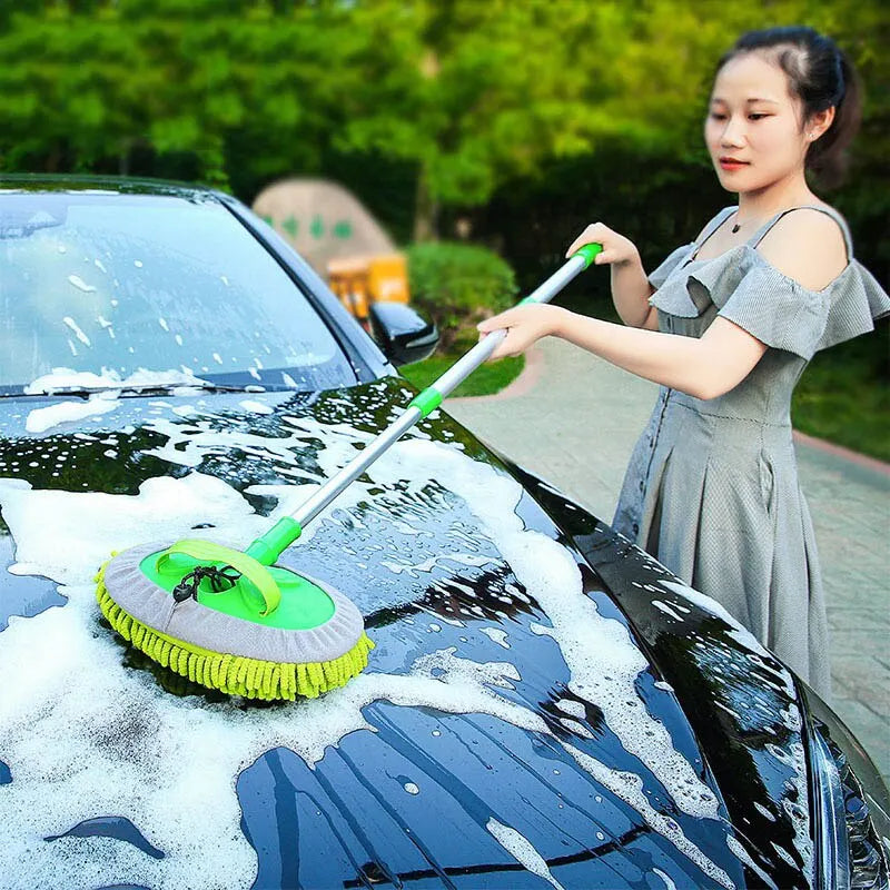 Car Cleaning Brush Telescopic Long Handle Cleaning Care Details Adjustable Super Absorbent Car Washing Mop Window Wash Tool, Green