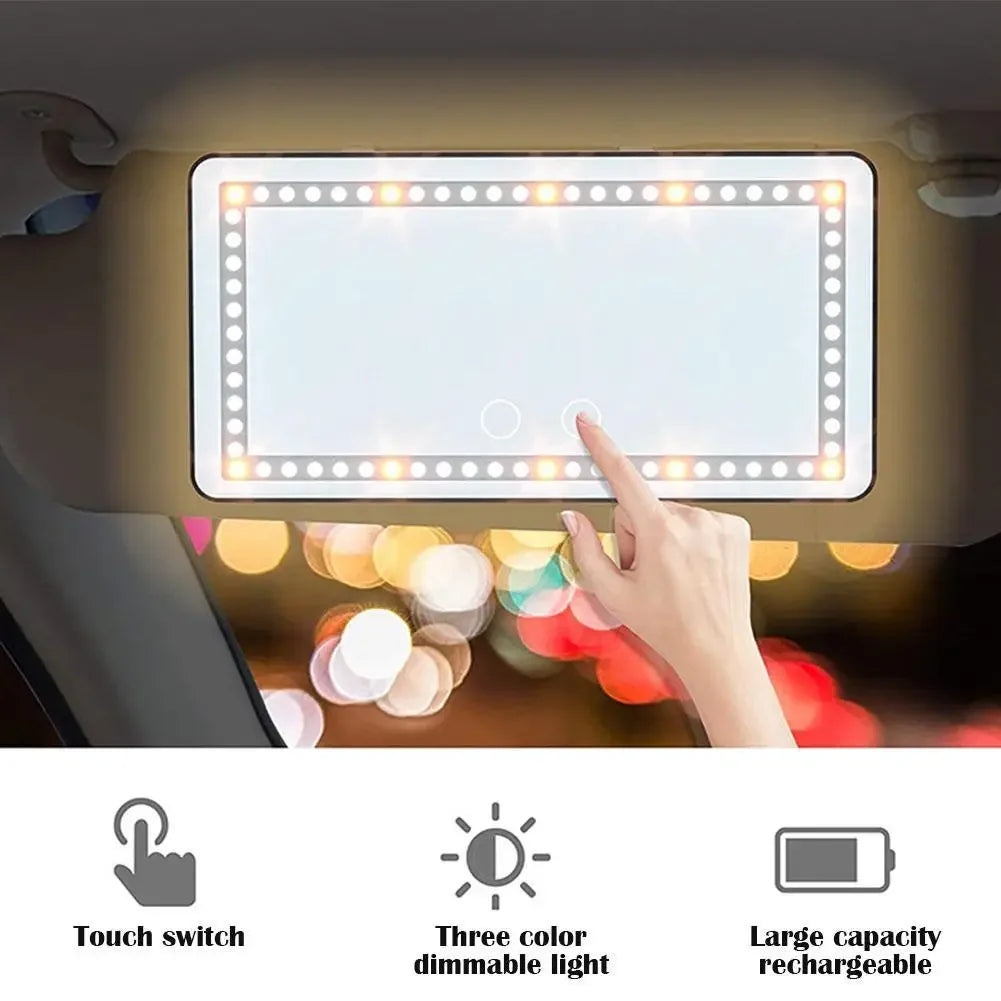 Car Sun Visor Vanity Mirror Cosmetic Mirror Rechargeable 3 Modes Makeup Mirror With Visor 60 Dimmable Clip-on Leds Light, White