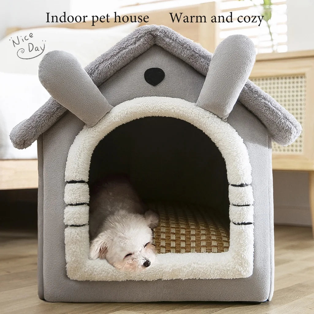 Foldable Pet Sleeping Bed, Washable Pet Bed for Indoor Pets, Large, White