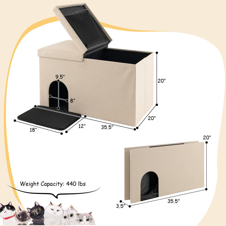 Hidden Cat Litter Box Enclosure Furniture with Urine-Proof Mat (Beige)