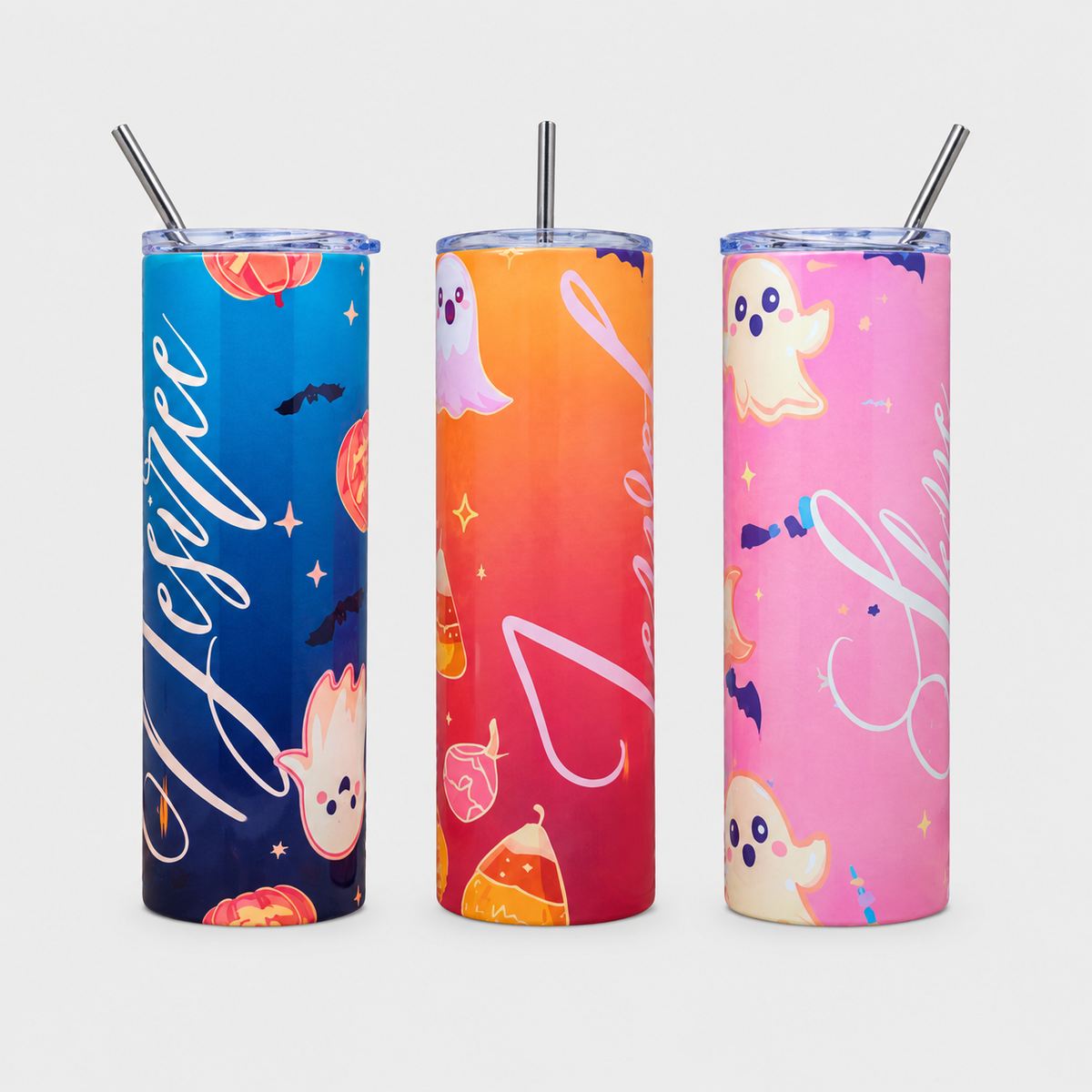 Custom Halloween Tumbler with Name | Personalized Insulated Stainless Steel Cup Straw | 20-Ounce | Personalized Gifts for Friends and Family