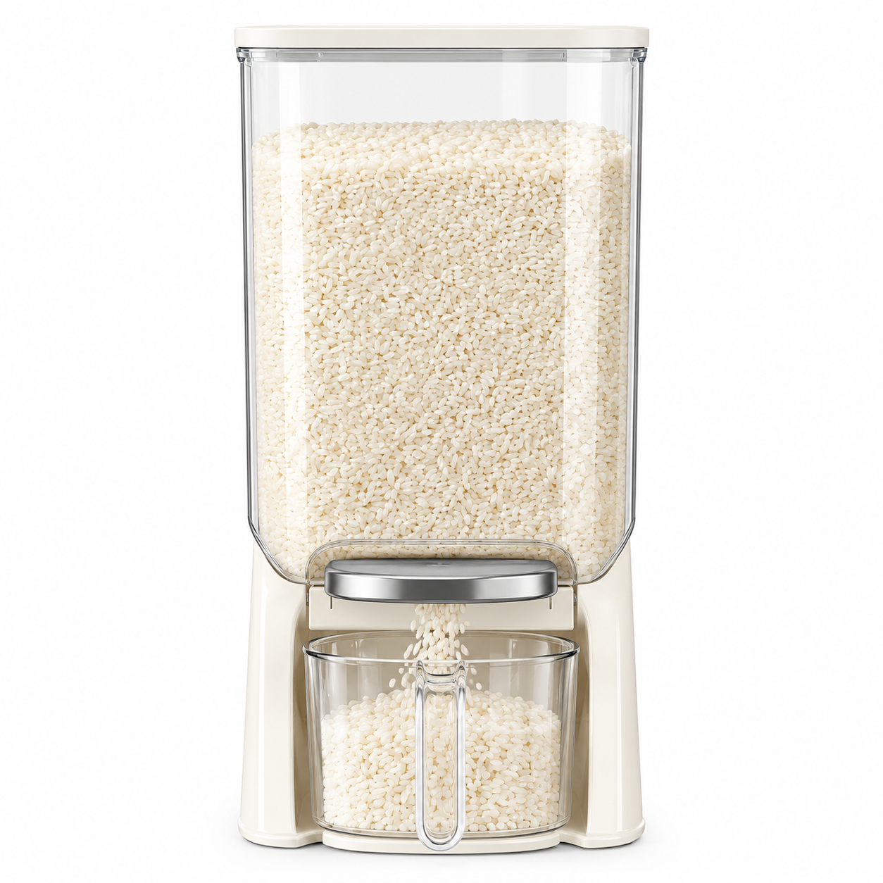 Slim Rice Storage Container 12LBS Vertical One-Touch Automatic Food Dispenser with Measuring Cup, Airtight Dry Food Storage Bin for Rice, Beans & Grains, Space-Saving Kitchen Organizer