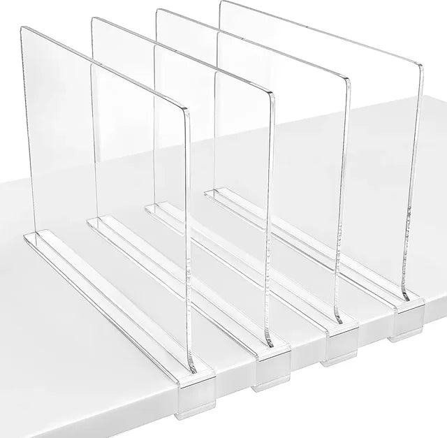 Clear Acrylic Closet Shelf Bookcase Divider 4PCS, Home Use Wardrobe Shelf Bookcase Divider Baffle Commodity Storage