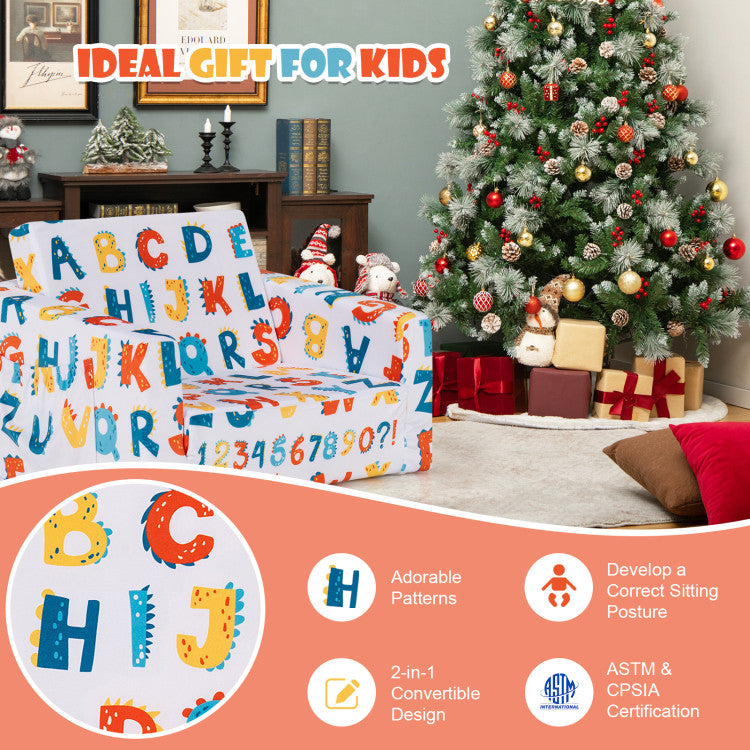 Convertible Kids Sofa 2-in-1  with Velvet Fabric