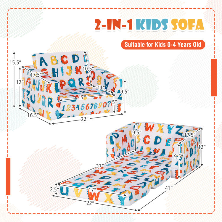 Convertible Kids Sofa 2-in-1  with Velvet Fabric