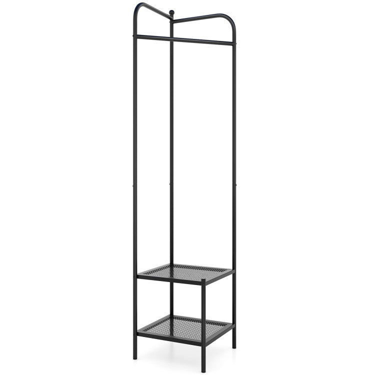 Entryway Corner Hall Tree with Hanger Shelves (Black)