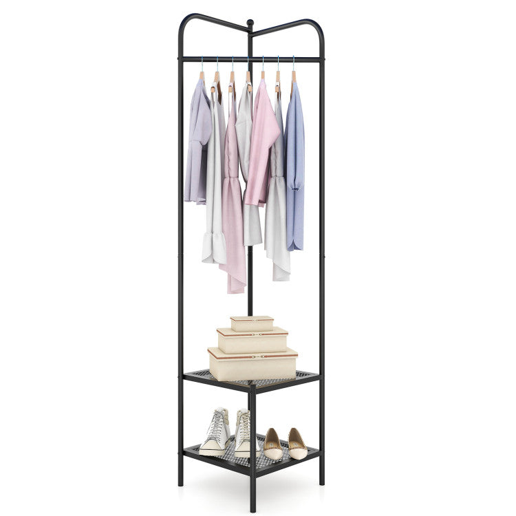 Entryway Corner Hall Tree with Hanger Shelves (Black)