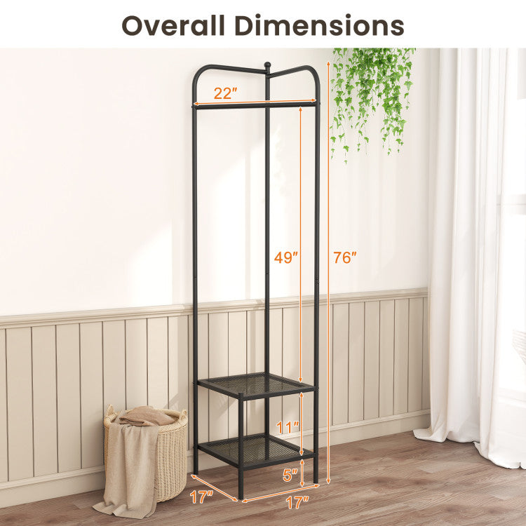 Entryway Corner Hall Tree with Hanger Shelves (Black)