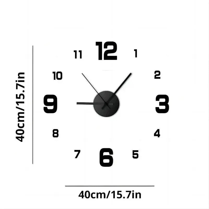 Frameless DIY Wall Clock Wall Decal Home, Black