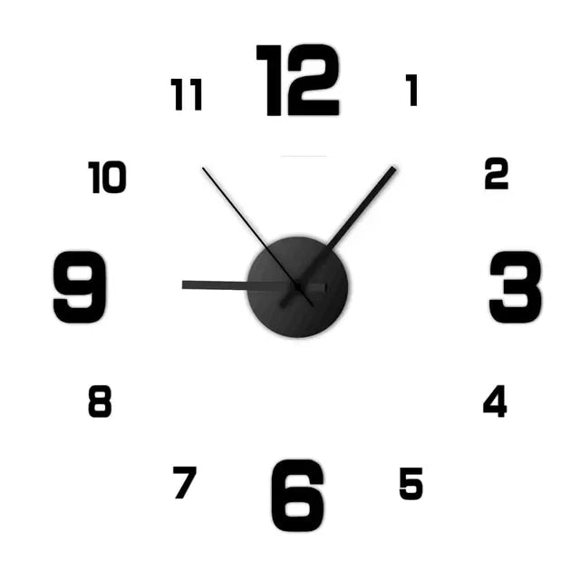 Frameless DIY Wall Clock Wall Decal Home, Black