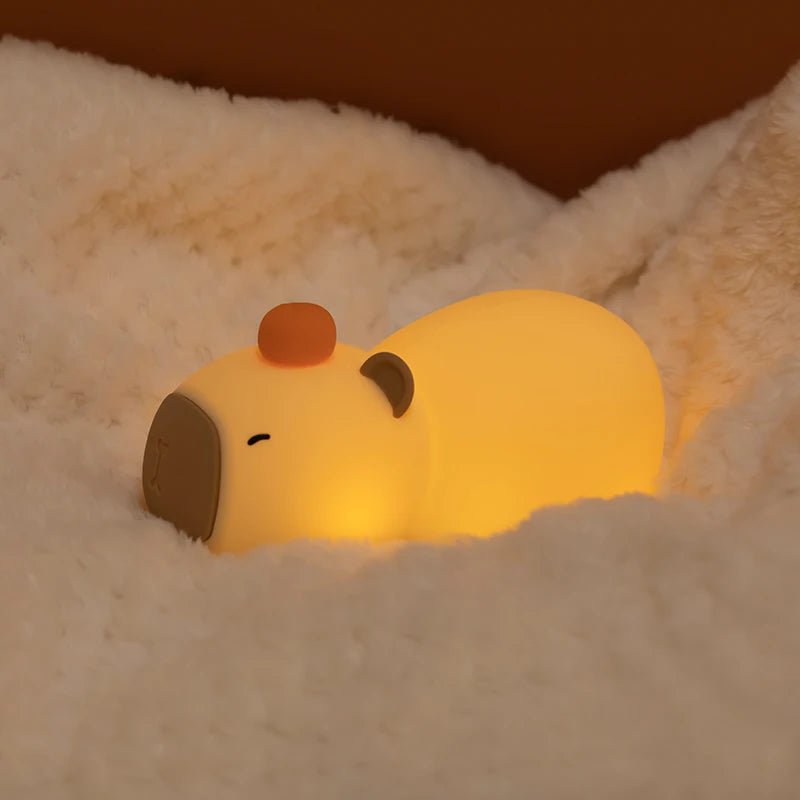 Cute Capybara Night Light: USB Rechargeable Silicone Lamp with Dimming (Kids Room Decor)