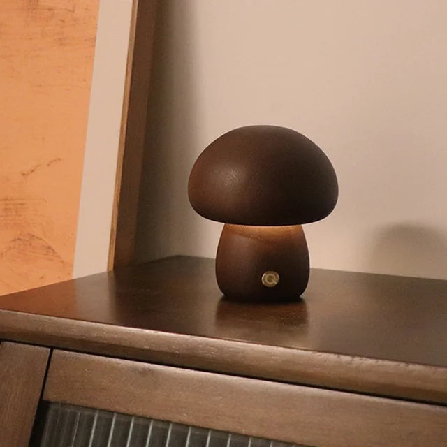 Cute Wooden Mushroom Night Light, 1 Piece, Dark Walnut