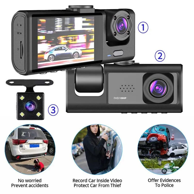 Dash Cam with IR Night Vision Loop Recording & 2" IPS Screen 1080P, 2 Camera (No card)