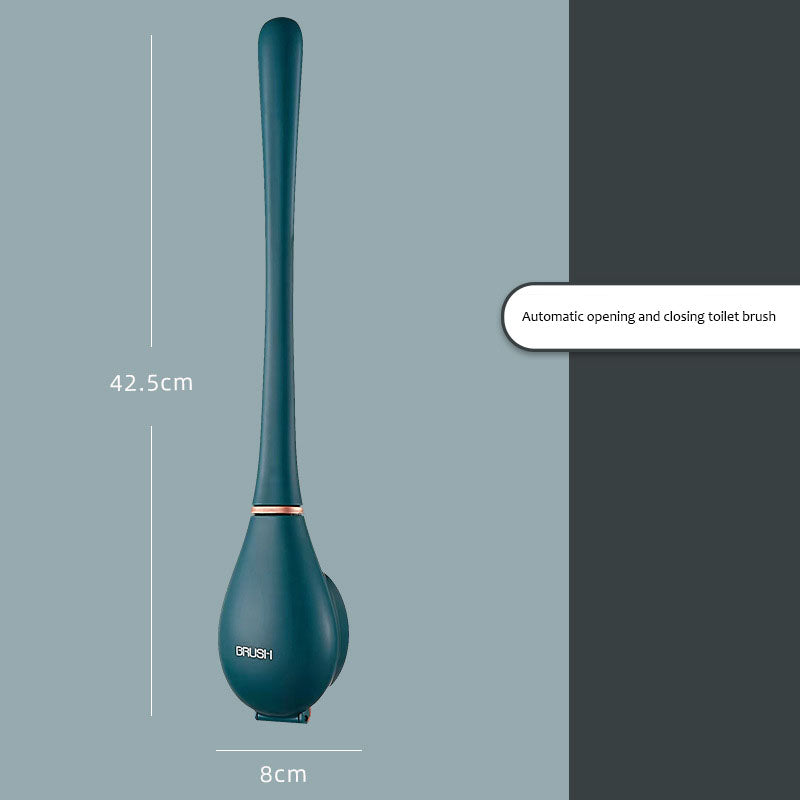 Wall Mounted Toilet Brush Non-Perforated with Silicone Bristles and Base for Cleaning Bathroom (Deep Sea Blue)