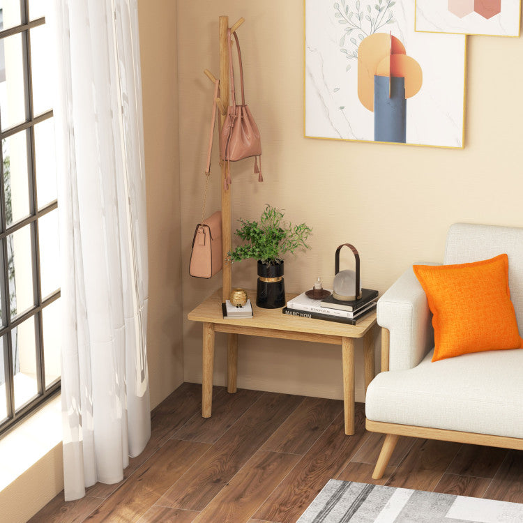 Wooden Side Table with Integrated Coat Rack