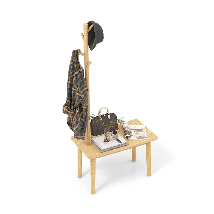 Wooden Side Table with Integrated Coat Rack