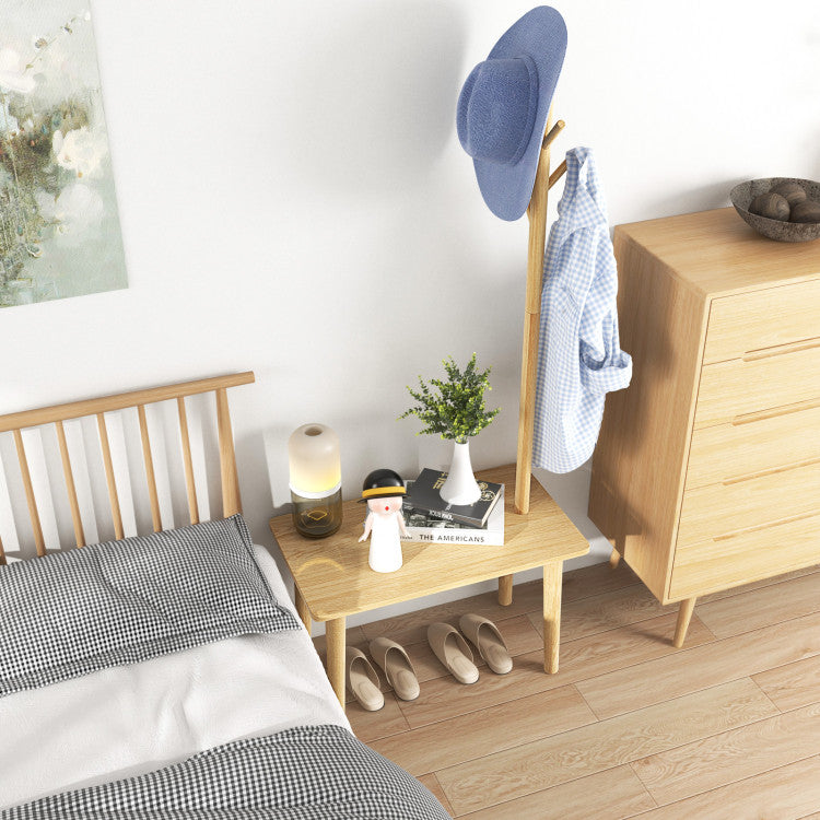 Wooden Side Table with Integrated Coat Rack