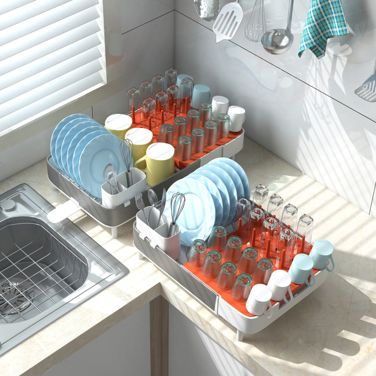 Expandable Dish Drying Rack Adjustable Dual-Part Dish Drainer