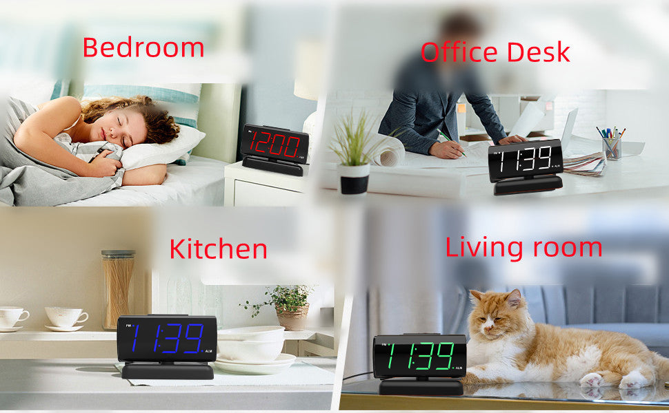 Large Digital Alarm Clock with 2-Level Adjustable Brightness (Black)
