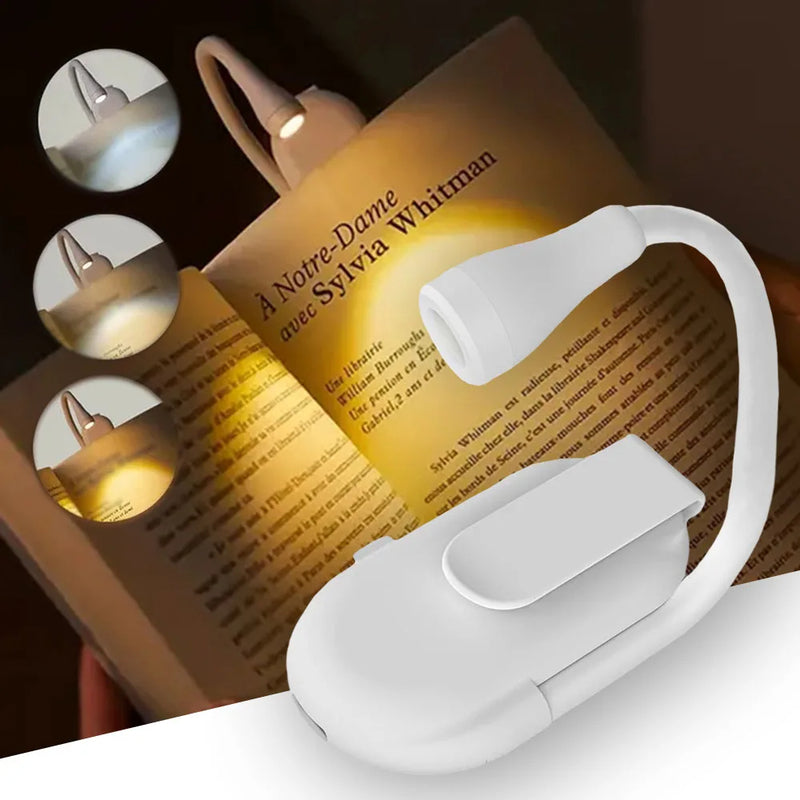 Portable Book Light with Clip for Travel & Nighttime Reading (White)