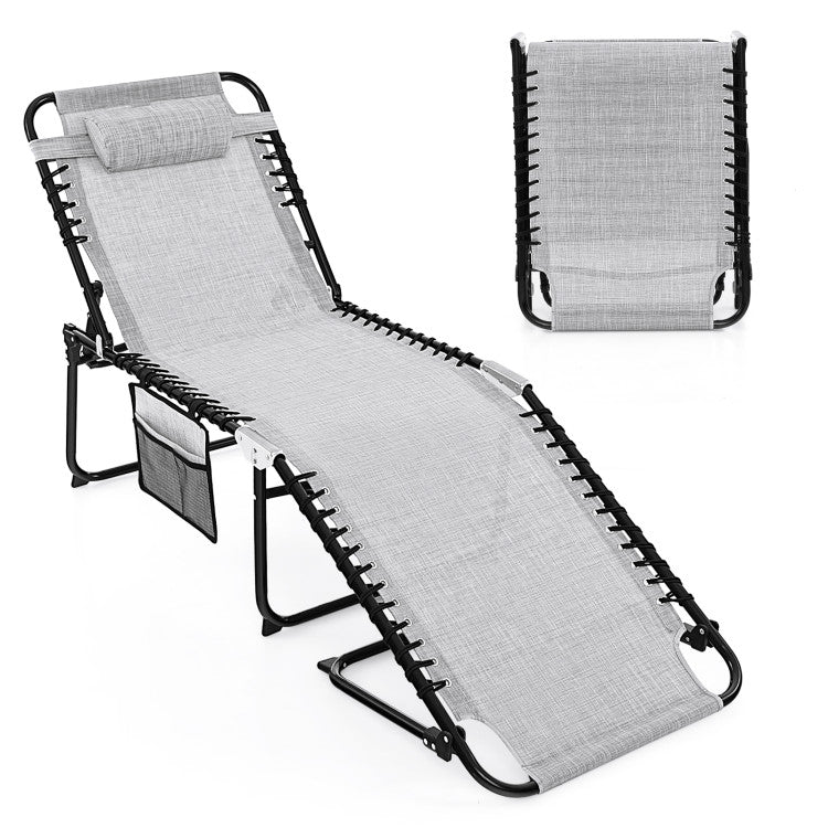 Foldable Recline Lounge Chair with Adjustable Backrest and Footrest (Gray)