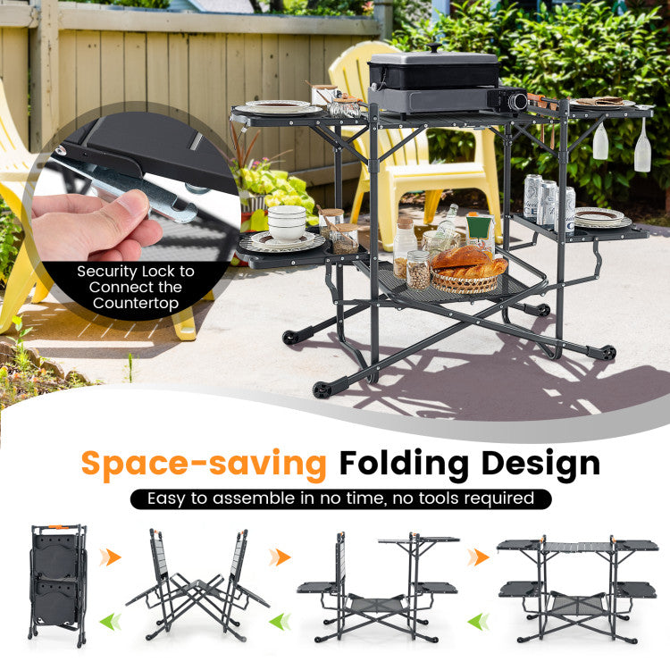 Portable Outdoor BBQ Grilling Table with Windscreen Bag