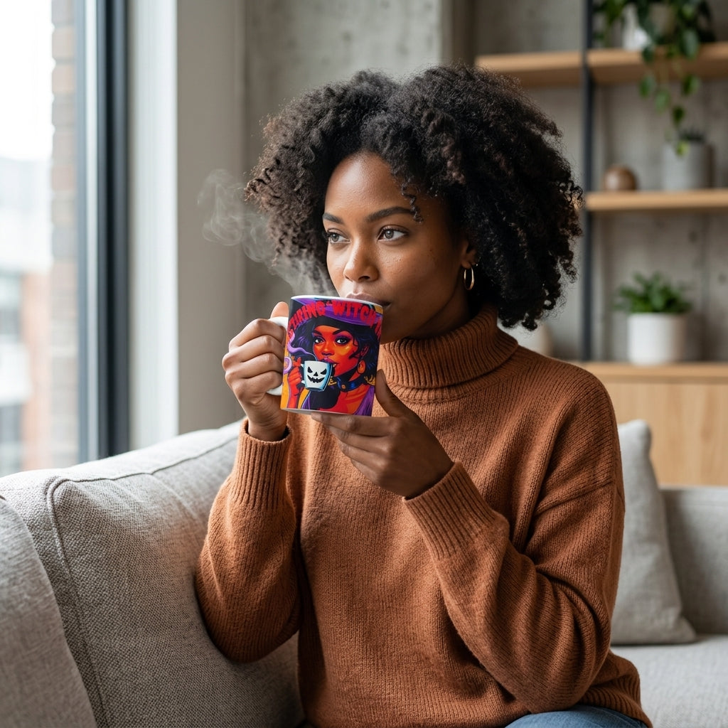 Halloween Resting Witch Face Mug 11 oz Ceramic Coffee Cup, Funny Halloween Gift for Home &amp; Office