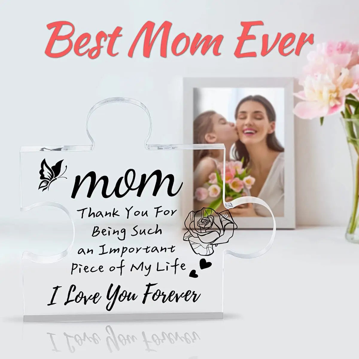 Gifts for Mom from Daughter Son, Mother's Day Birthday Gifts for Mom Engraved Puzzle Acrylic Plaque , Mom Acrylic Plaque Gifts