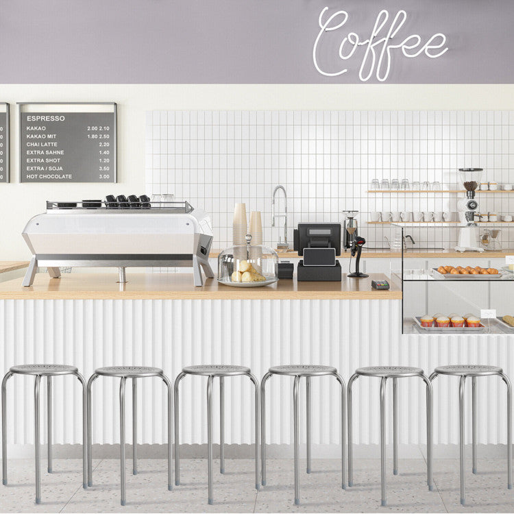 Stackable Multifunctional Daisy Design Backless Round Metal Stool Set 6-Pack, Gray