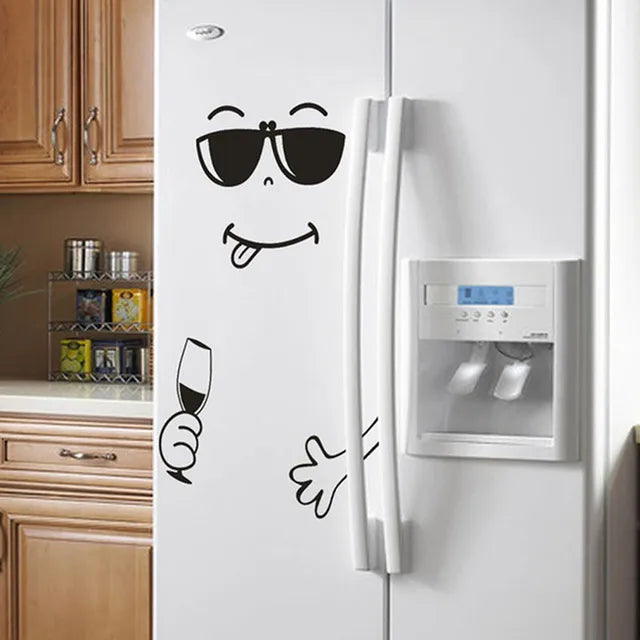 Funny Eating Drinking Smile Face Wall Sticker for Dining Room