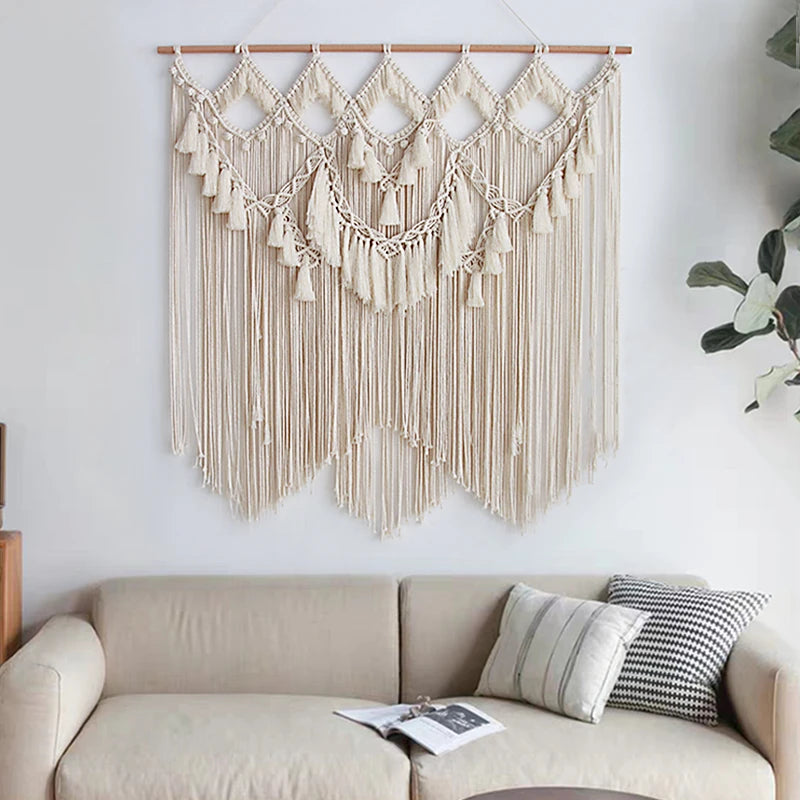 Large Bohemian Wall Hanging Chic Art Bedroom Boho Home Decor Sofa Background Elegant Handmade Woven Macrame Tapestry (Without Stick)