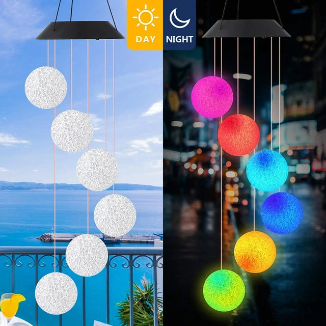 Outdoor Solar Powered Wind Chime Crystal Ball with Colorful LED Lights For Home Garden