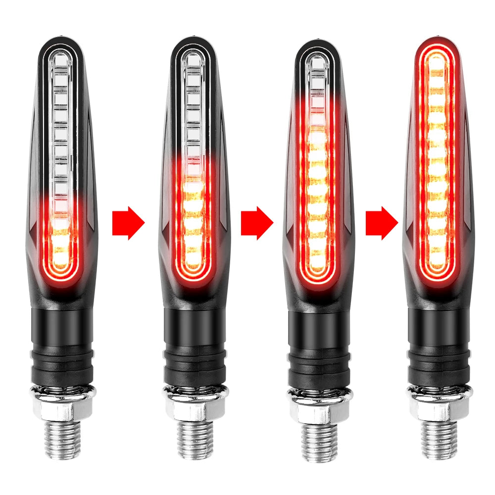 Motorcycle LED Turn Signals Sequential Flowing, Brake, Tail Light (2PCS, Red)