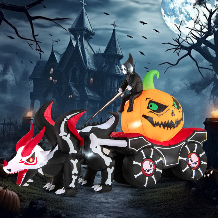 Inflatable LED Halloween Carriage with Skeleton Dragon