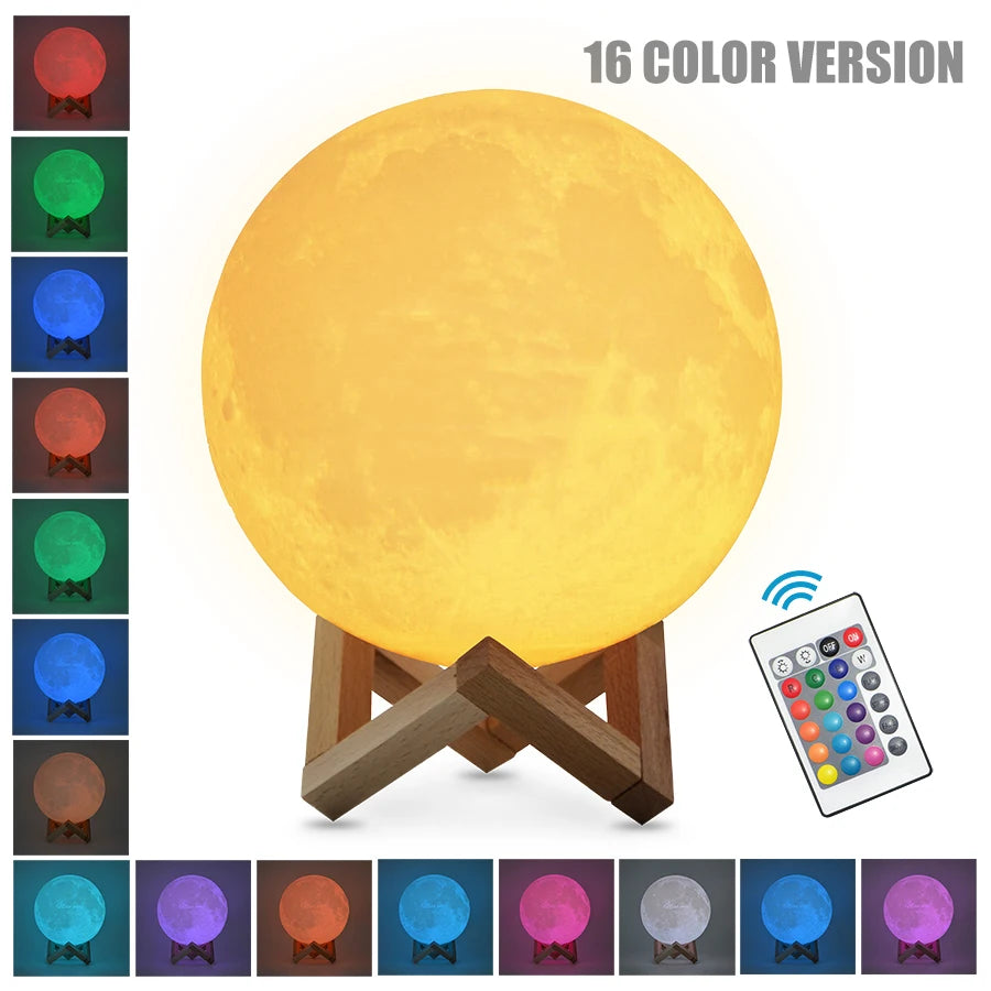 Moon Lamp LED Night Light Rechargeable Touch Switch Moon Light For Bedroom Decoration (16 Colors, 15CM)