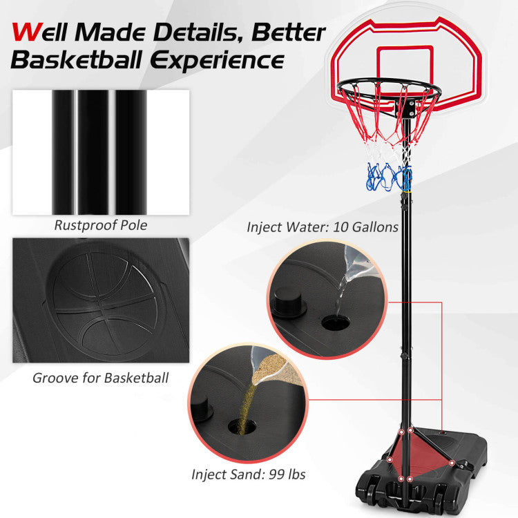 Adjustable Height Basketball Hoop with 2 Nets and Fillable Base