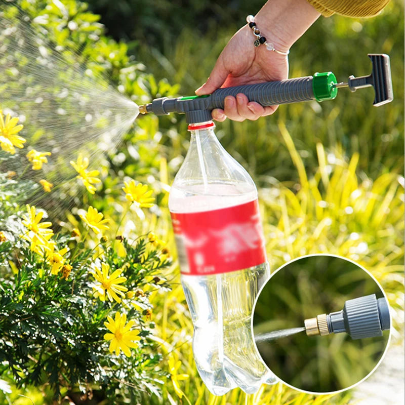 High Pressure Air Pump Manual Sprayer Adjustable Drink Bottle Spray Head Nozzle Garden Watering Tool Sprayer Agriculture Tools, Gray