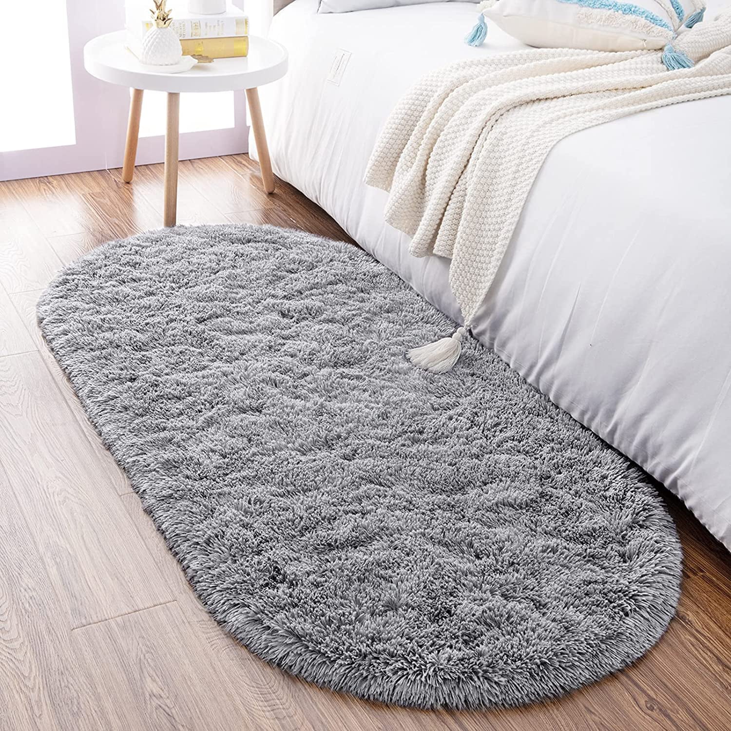 Ultra Soft Modern Oval Rugs for Bedroom, Gray (2.6' x 5.3')