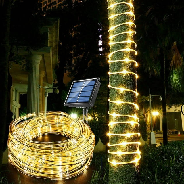 Christmas Solar Rope Lights Outdoor Waterproof 33ft 100 LEDs Garden Tree Light Decoration, Warm White