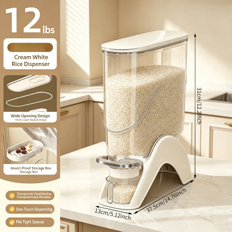 Slim Rice Storage Container 12LBS Vertical One-Touch Automatic Food Dispenser with Measuring Cup, Airtight Dry Food Storage Bin for Rice, Beans &amp; Grains, Space-Saving Kitchen Organizer