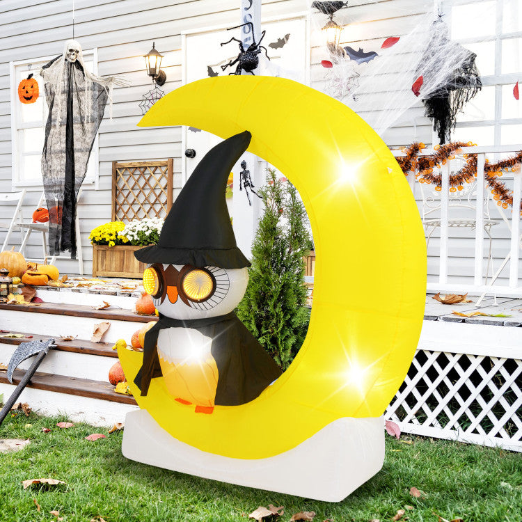 Inflatable Giant LED Owl on Moon Halloween Decoration
