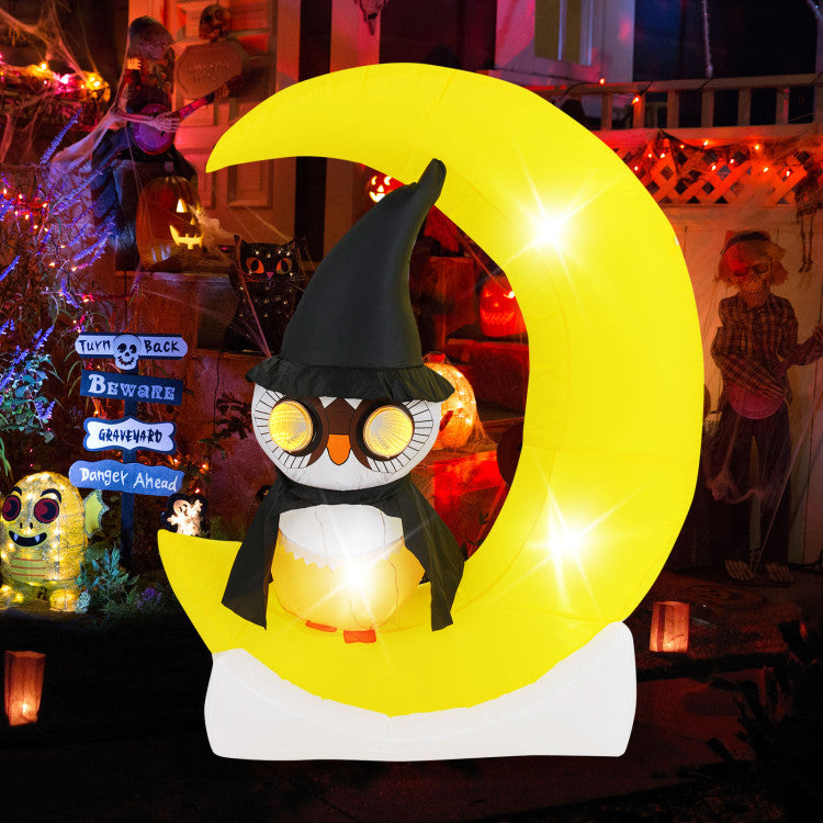 Inflatable Giant LED Owl on Moon Halloween Decoration