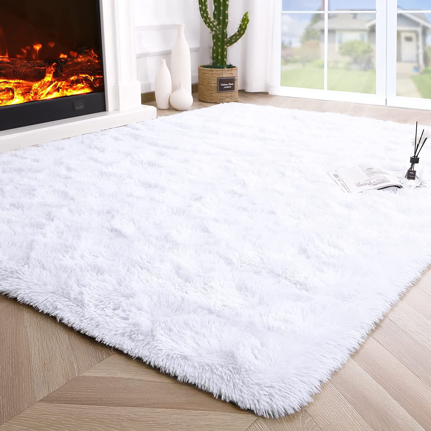 Modern Super Soft Fluffy Area Rugs for Bedroom Living Room, White (5' x 8')