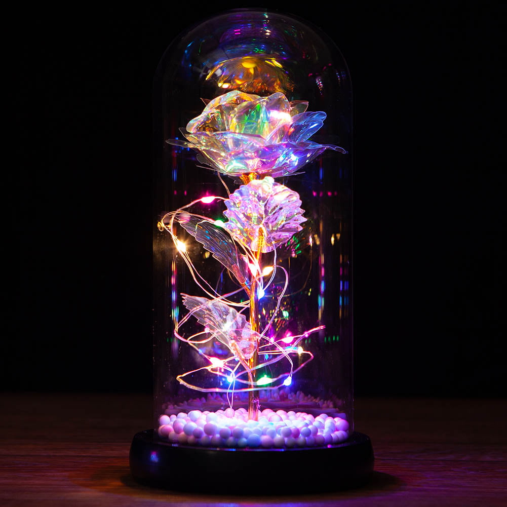 Galaxy Rose Flowers Forever Enchanted Rose with Colorful LED Light in Glass Dome