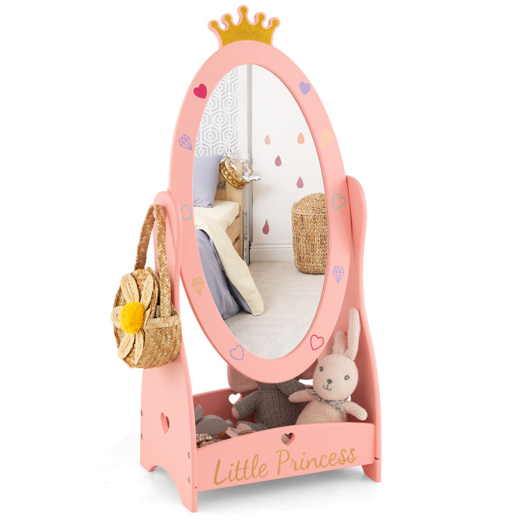 Kids Princess Mirror with 360 Degree Rotatable Design and Shelf, Pink